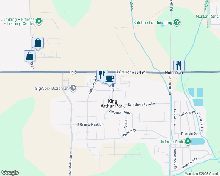 map of restaurants, bars, coffee shops, grocery stores, and more near 83 Rowland Road in Bozeman