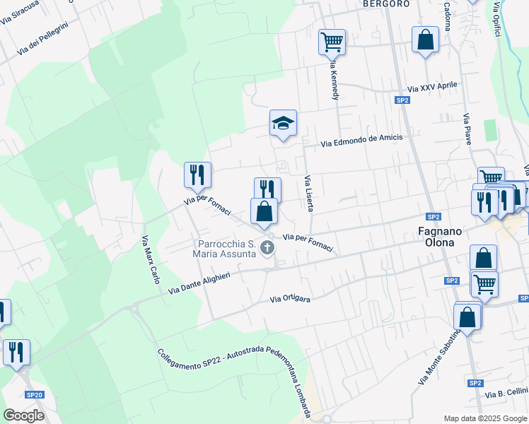 map of restaurants, bars, coffee shops, grocery stores, and more near 11 Via Beato Angelico in Fagnano Olona