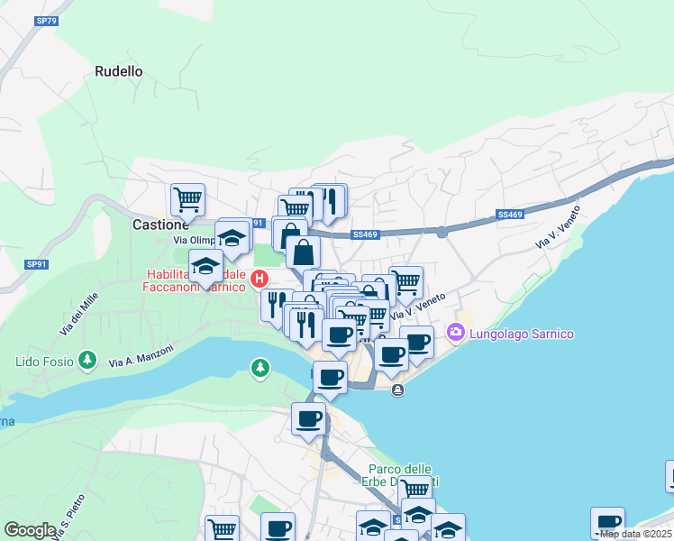 map of restaurants, bars, coffee shops, grocery stores, and more near 19 Via P. A. Faccanoni in Sarnico