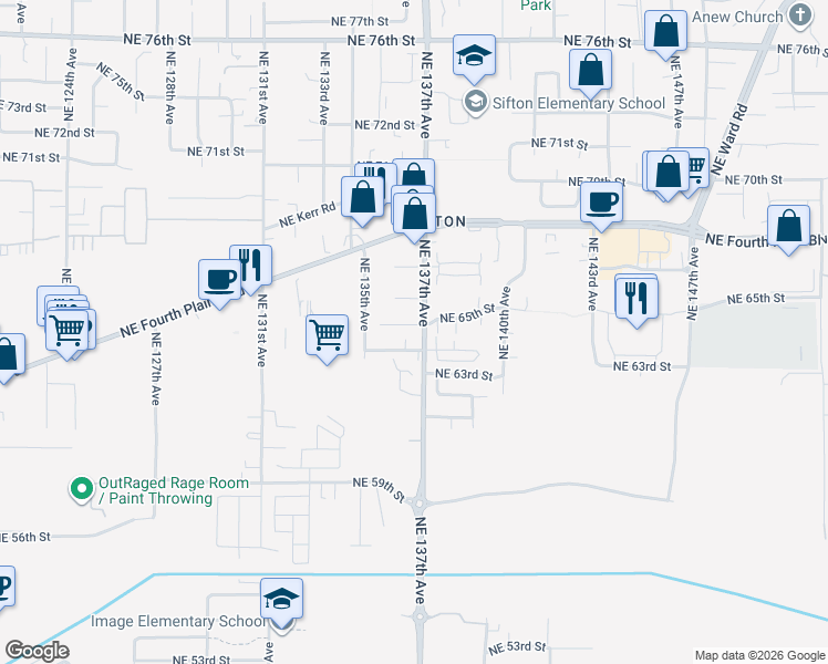 map of restaurants, bars, coffee shops, grocery stores, and more near 6314 Northeast 137th Avenue in Vancouver