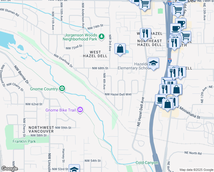 map of restaurants, bars, coffee shops, grocery stores, and more near 412 Northwest Overlook Drive in Vancouver