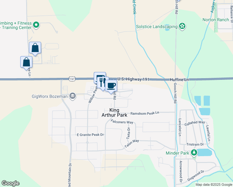 map of restaurants, bars, coffee shops, grocery stores, and more near 83 Rowland Road in Bozeman