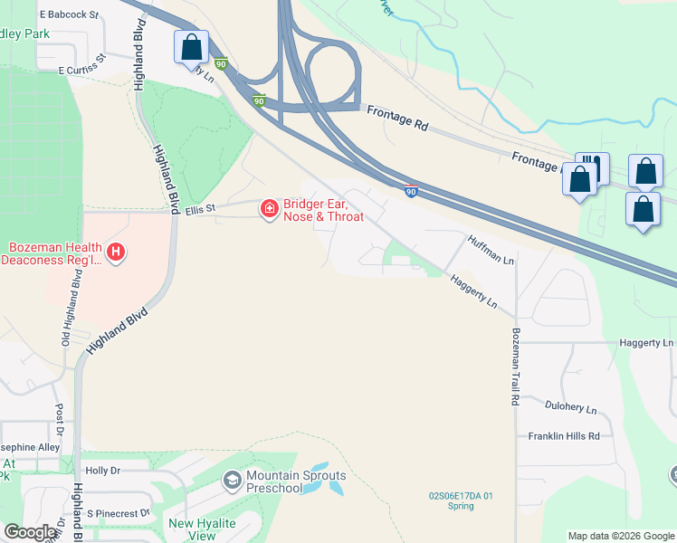 map of restaurants, bars, coffee shops, grocery stores, and more near 1900 Little Cottage Ln in Bozeman