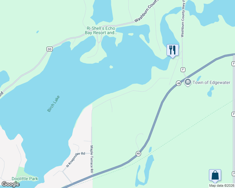 map of restaurants, bars, coffee shops, grocery stores, and more near 16814 West Maple Terrace Drive in Birchwood