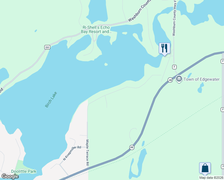 map of restaurants, bars, coffee shops, grocery stores, and more near 16814 West Maple Terrace Drive in Birchwood