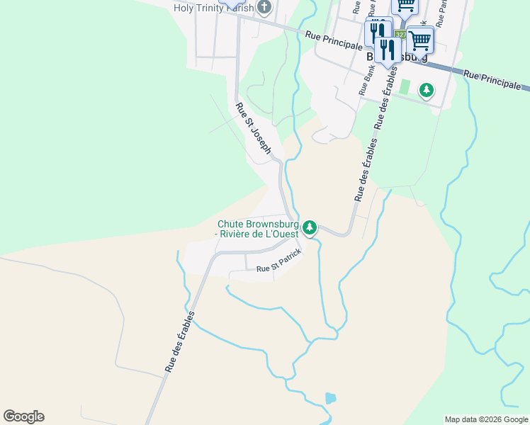 map of restaurants, bars, coffee shops, grocery stores, and more near 404 Rue Saint Pierre in Brownsburg