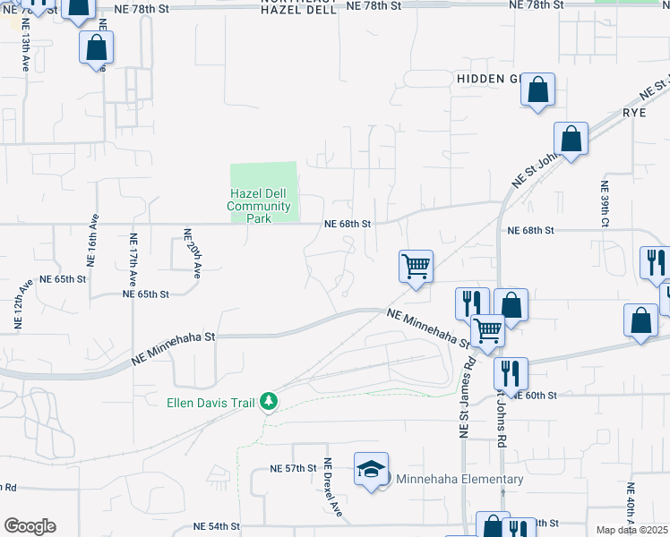 map of restaurants, bars, coffee shops, grocery stores, and more near 2600 Northeast Minnehaha Street in Vancouver