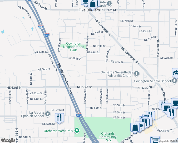 map of restaurants, bars, coffee shops, grocery stores, and more near 9508 Northeast 65th Street in Vancouver