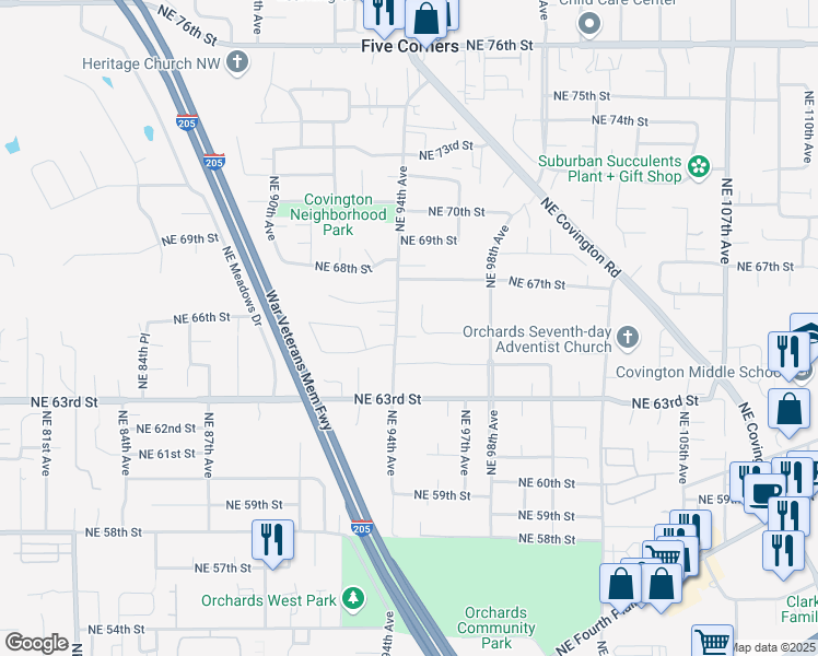 map of restaurants, bars, coffee shops, grocery stores, and more near 9508 Northeast 65th Street in Vancouver