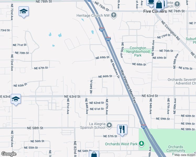 map of restaurants, bars, coffee shops, grocery stores, and more near 8511 Northeast 66th Street in Vancouver