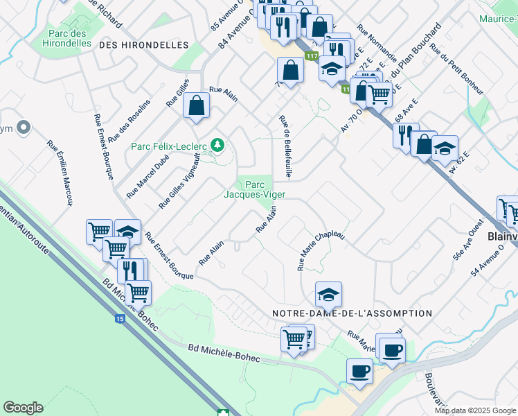 map of restaurants, bars, coffee shops, grocery stores, and more near 7 Carré Rémi in Blainville