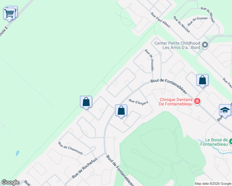 map of restaurants, bars, coffee shops, grocery stores, and more near 75 Rue de Lindoso in Blainville