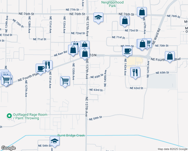 map of restaurants, bars, coffee shops, grocery stores, and more near 13800 Northeast 65th Street in Vancouver