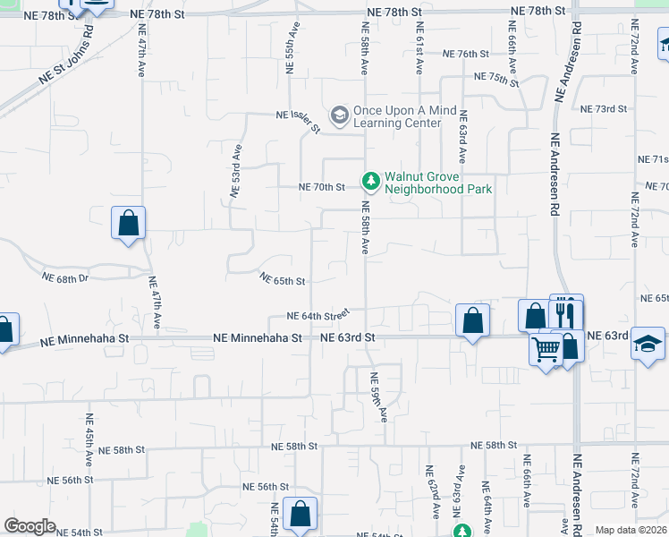 map of restaurants, bars, coffee shops, grocery stores, and more near 6615 Northeast 56th Avenue in Vancouver