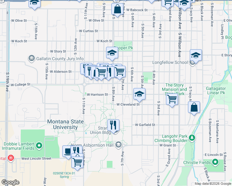map of restaurants, bars, coffee shops, grocery stores, and more near 818 South 8th Avenue in Bozeman