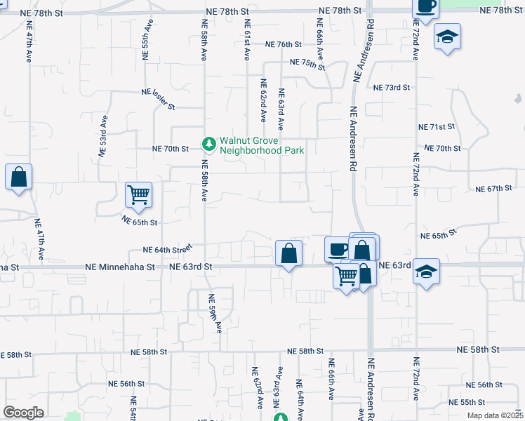 map of restaurants, bars, coffee shops, grocery stores, and more near 6211 Northeast 67th Street in Vancouver