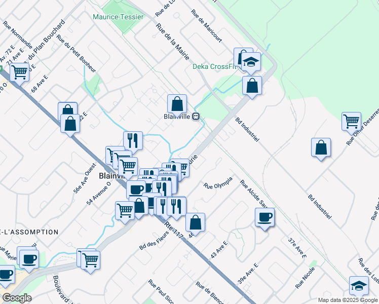 map of restaurants, bars, coffee shops, grocery stores, and more near 31 Boul De La Seigneurie in Blainville