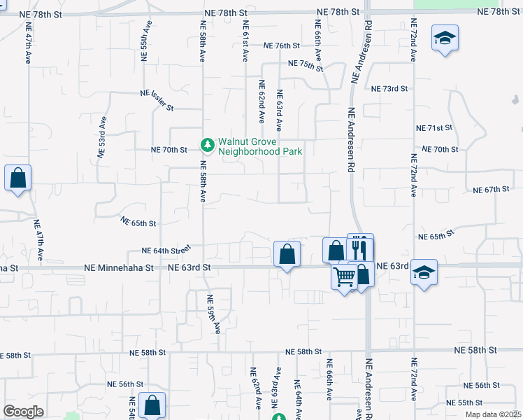 map of restaurants, bars, coffee shops, grocery stores, and more near 6211 Northeast 67th Street in Vancouver