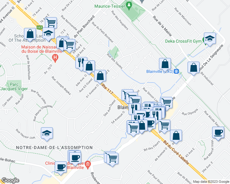 map of restaurants, bars, coffee shops, grocery stores, and more near 854 Boulevard du Curé-Labelle in Blainville