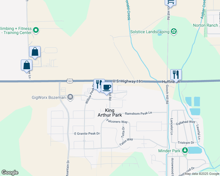 map of restaurants, bars, coffee shops, grocery stores, and more near 199 Rowland Road in Bozeman