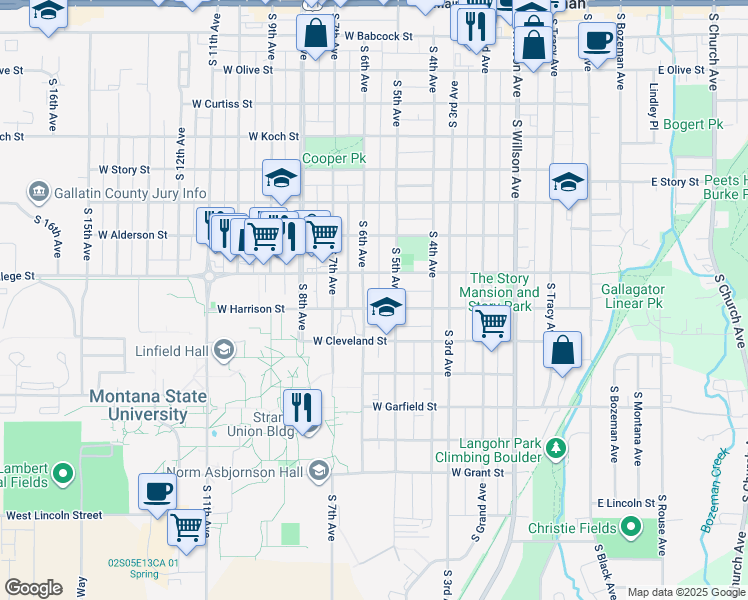 map of restaurants, bars, coffee shops, grocery stores, and more near 818 South 6th Avenue in Bozeman