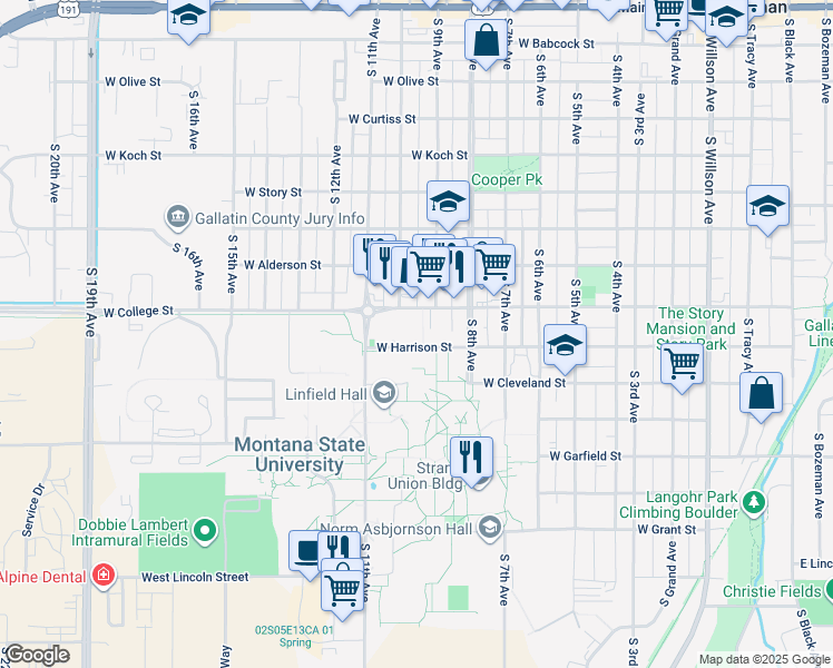 map of restaurants, bars, coffee shops, grocery stores, and more near in Bozeman