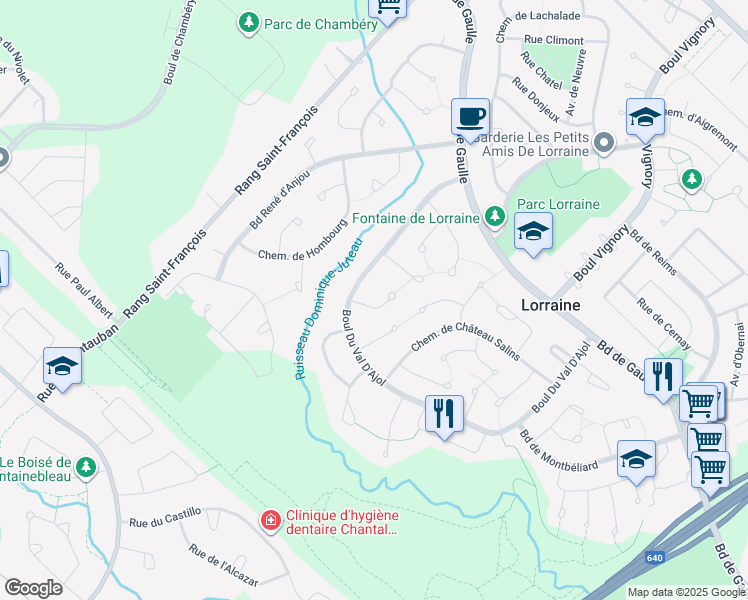 map of restaurants, bars, coffee shops, grocery stores, and more near 7 Place de Champenoux in Lorraine