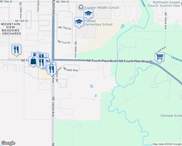 map of restaurants, bars, coffee shops, grocery stores, and more near 16707 Northeast 66th Way in Vancouver