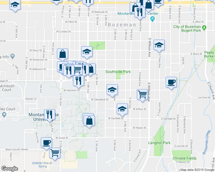 map of restaurants, bars, coffee shops, grocery stores, and more near 818 South 6th Avenue in Bozeman