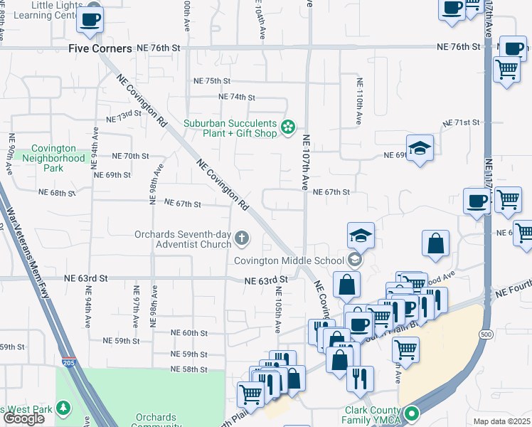 map of restaurants, bars, coffee shops, grocery stores, and more near 10401 Northeast 66th Street in Vancouver