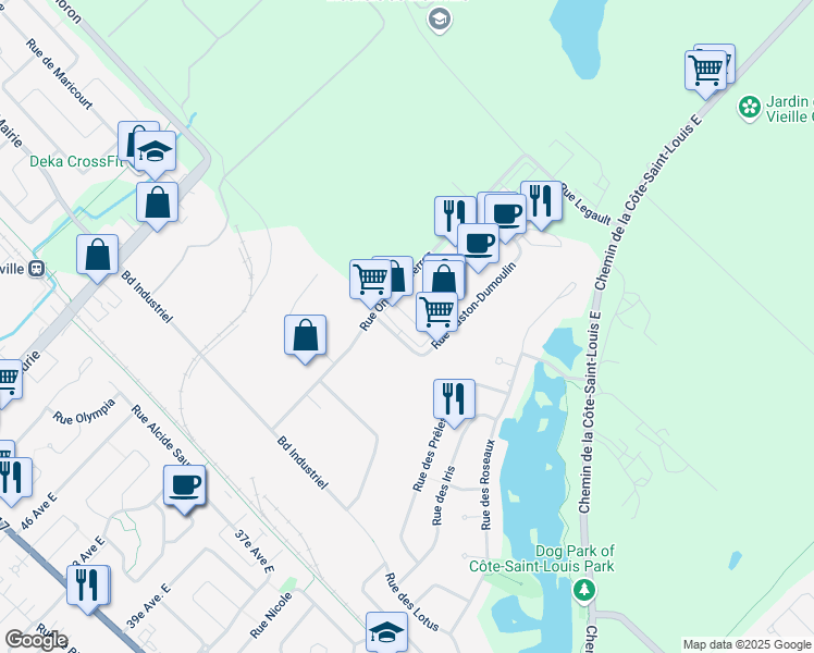 map of restaurants, bars, coffee shops, grocery stores, and more near 10 Rue Gaston-Dumoulin in Blainville