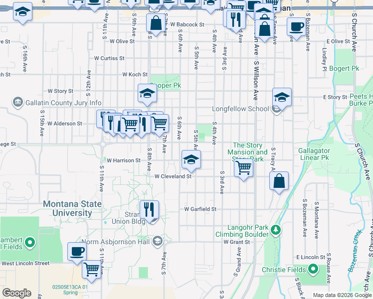 map of restaurants, bars, coffee shops, grocery stores, and more near 818 South 6th Avenue in Bozeman