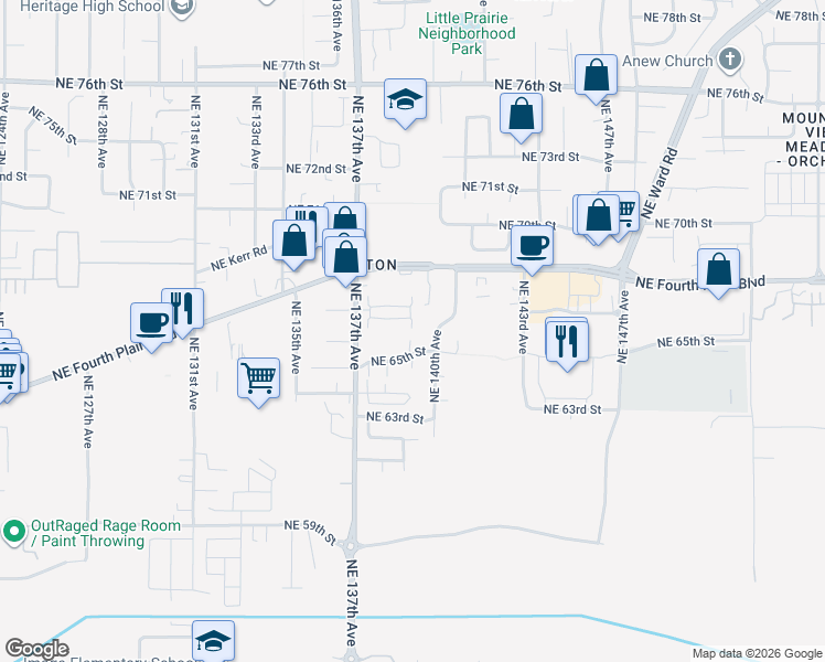 map of restaurants, bars, coffee shops, grocery stores, and more near 13916 Northeast 65th Street in Vancouver