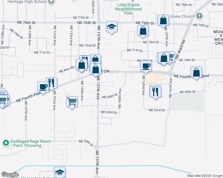 map of restaurants, bars, coffee shops, grocery stores, and more near 13800 Northeast 65th Street in Vancouver