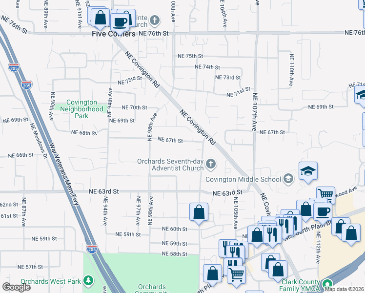 map of restaurants, bars, coffee shops, grocery stores, and more near 10017 Northeast 67th Street in Vancouver