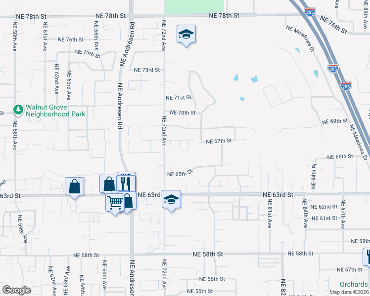 map of restaurants, bars, coffee shops, grocery stores, and more near 7302 Northeast 66th Street in Vancouver