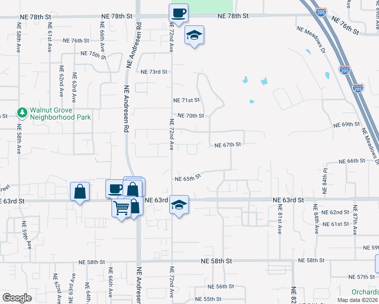map of restaurants, bars, coffee shops, grocery stores, and more near 7302 Northeast 66th Street in Vancouver