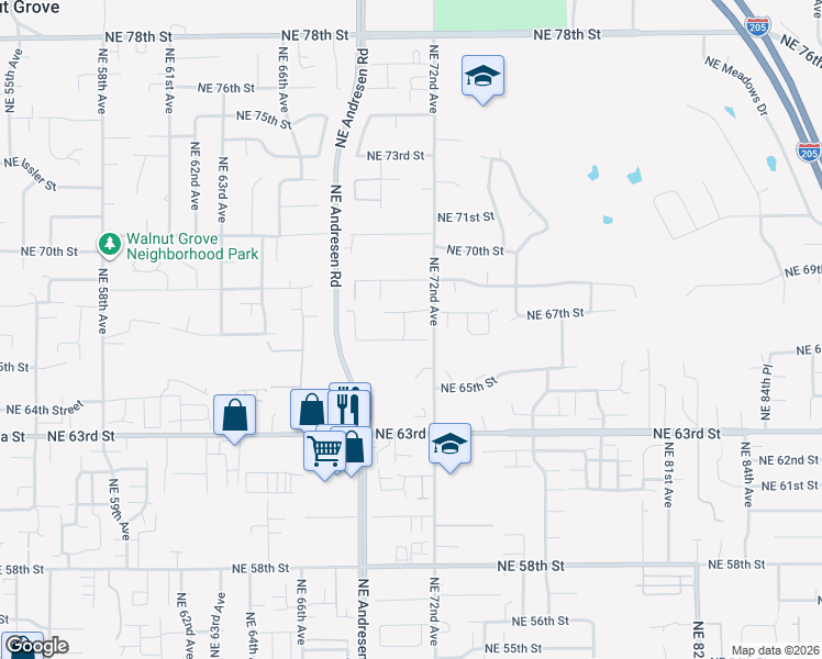 map of restaurants, bars, coffee shops, grocery stores, and more near 7002 Northeast 66th Street in Vancouver