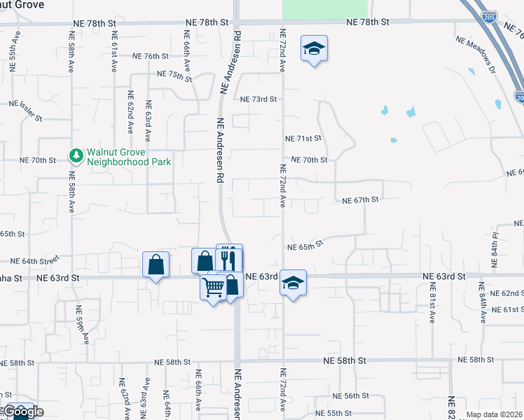 map of restaurants, bars, coffee shops, grocery stores, and more near 7002 Northeast 66th Street in Vancouver