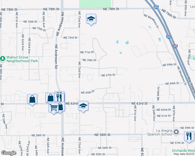 map of restaurants, bars, coffee shops, grocery stores, and more near 7503 Northeast 67th Street in Vancouver