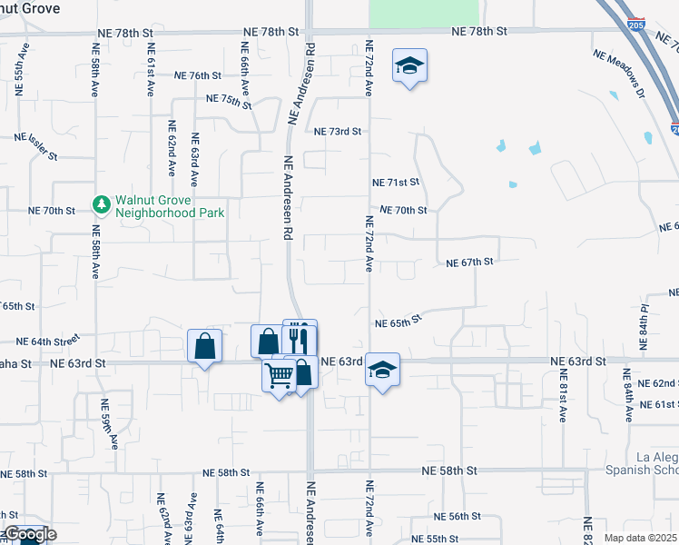 map of restaurants, bars, coffee shops, grocery stores, and more near 7002 Northeast 66th Street in Vancouver
