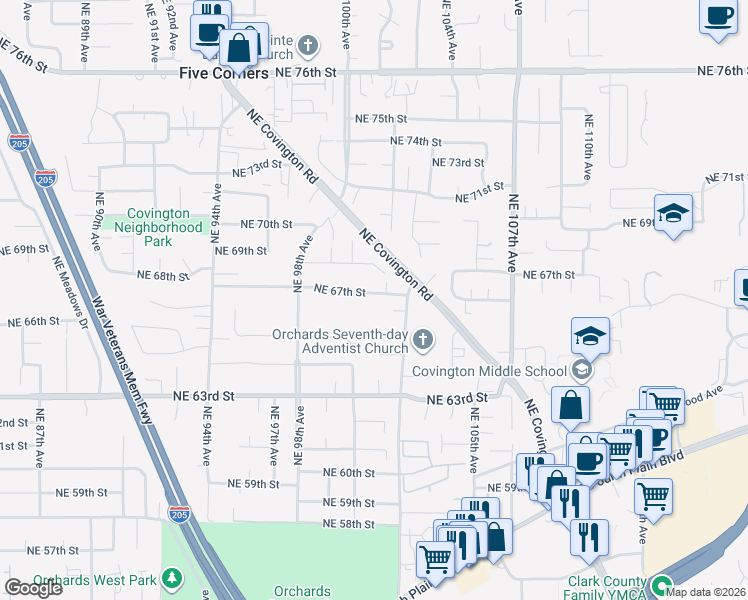 map of restaurants, bars, coffee shops, grocery stores, and more near 10017 NE 67th St in Vancouver