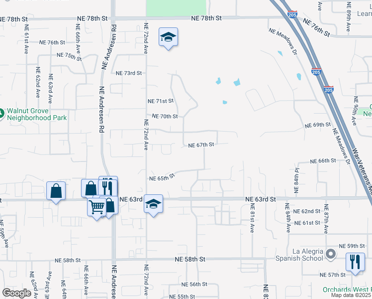 map of restaurants, bars, coffee shops, grocery stores, and more near 7509 Northeast 67th Street in Vancouver