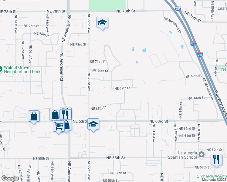 map of restaurants, bars, coffee shops, grocery stores, and more near 7503 Northeast 67th Street in Vancouver