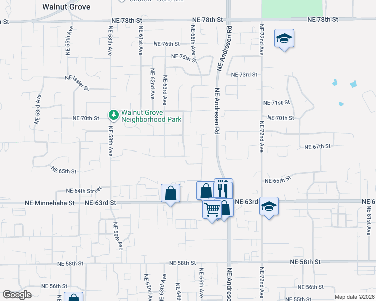 map of restaurants, bars, coffee shops, grocery stores, and more near 6506 Northeast 67th Way in Vancouver