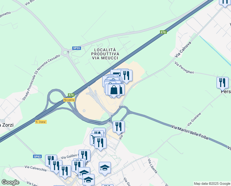map of restaurants, bars, coffee shops, grocery stores, and more near 1 Via Marco Polo in Noventa di Piave