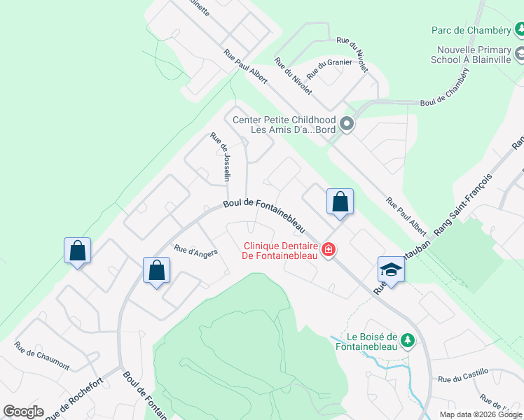map of restaurants, bars, coffee shops, grocery stores, and more near 437 Boulevard de Fontainebleau in Blainville