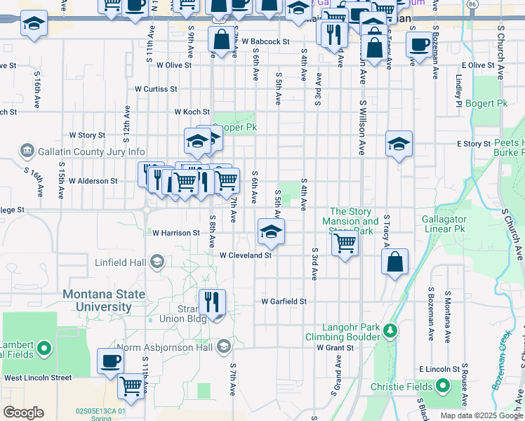 map of restaurants, bars, coffee shops, grocery stores, and more near 818 South 6th Avenue in Bozeman