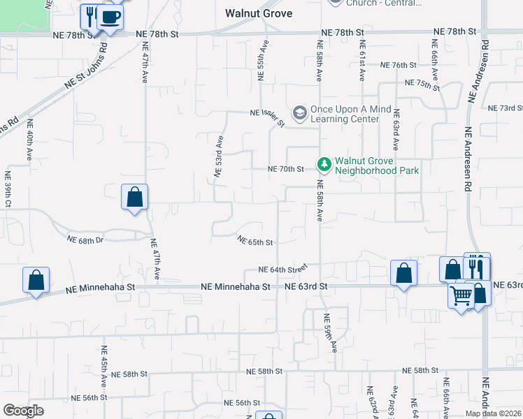 map of restaurants, bars, coffee shops, grocery stores, and more near 5405 Northeast 66th Drive in Vancouver
