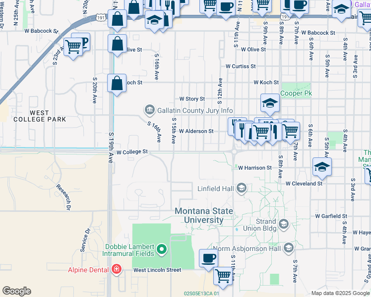 map of restaurants, bars, coffee shops, grocery stores, and more near 708 South 14th Avenue in Bozeman